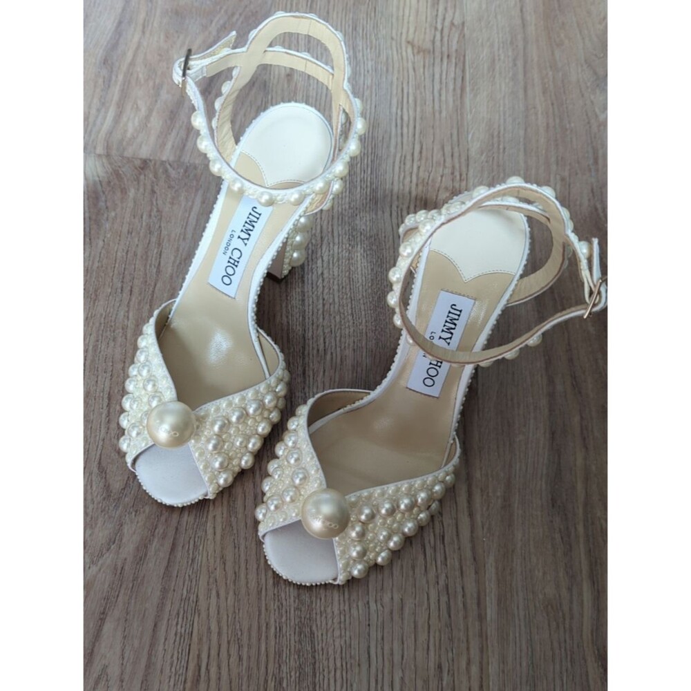 Jimmy Choo Pearl-Embellished Ivory Block Heel Sandals - Picture 5 of 15